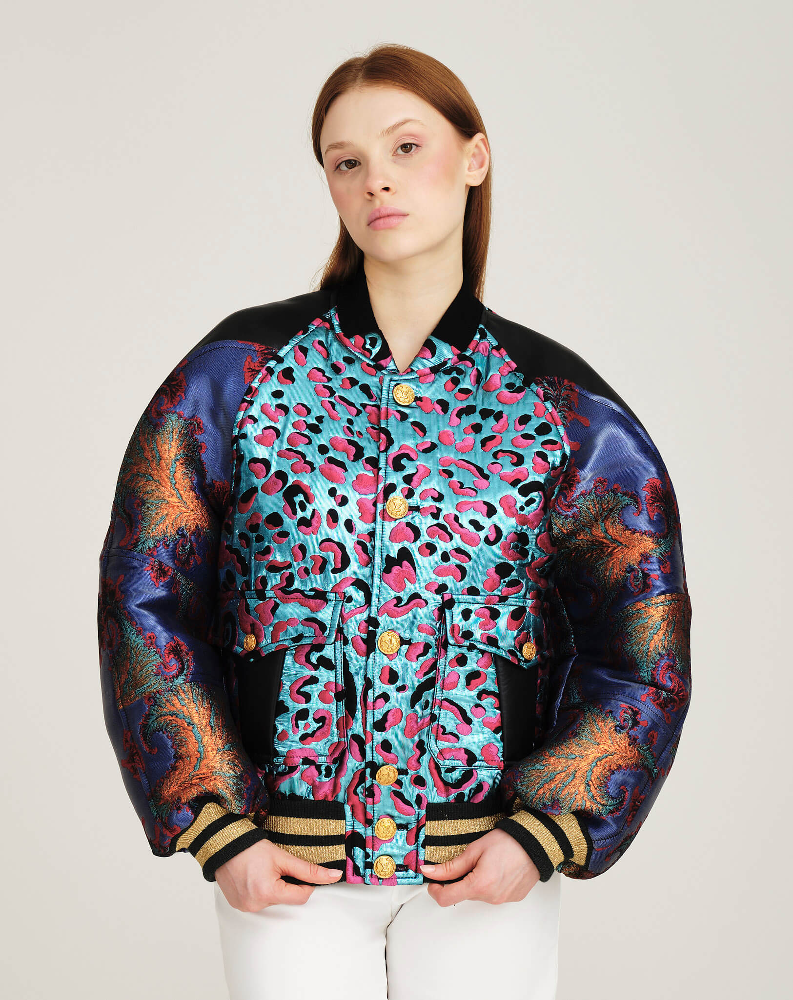 Louis Vuitton - Multicolor Mixed Material Bomber Jacket FR38